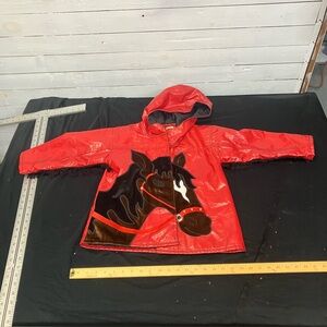 Red Kids' Hooded Jacket with Horse Appliqué vintage horse raincoat